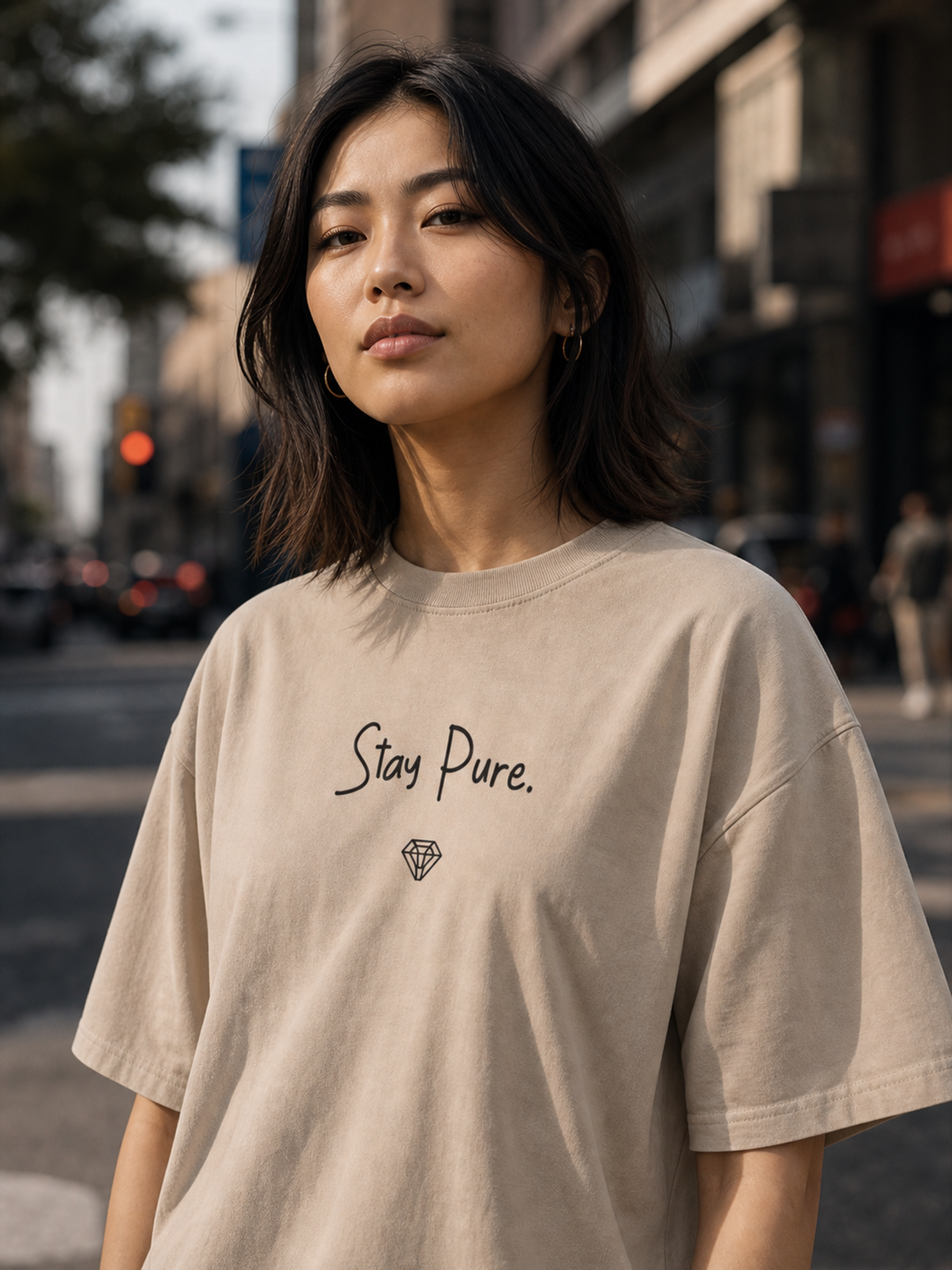Stay Pure Tee in French Oak editorial lifestyle photo