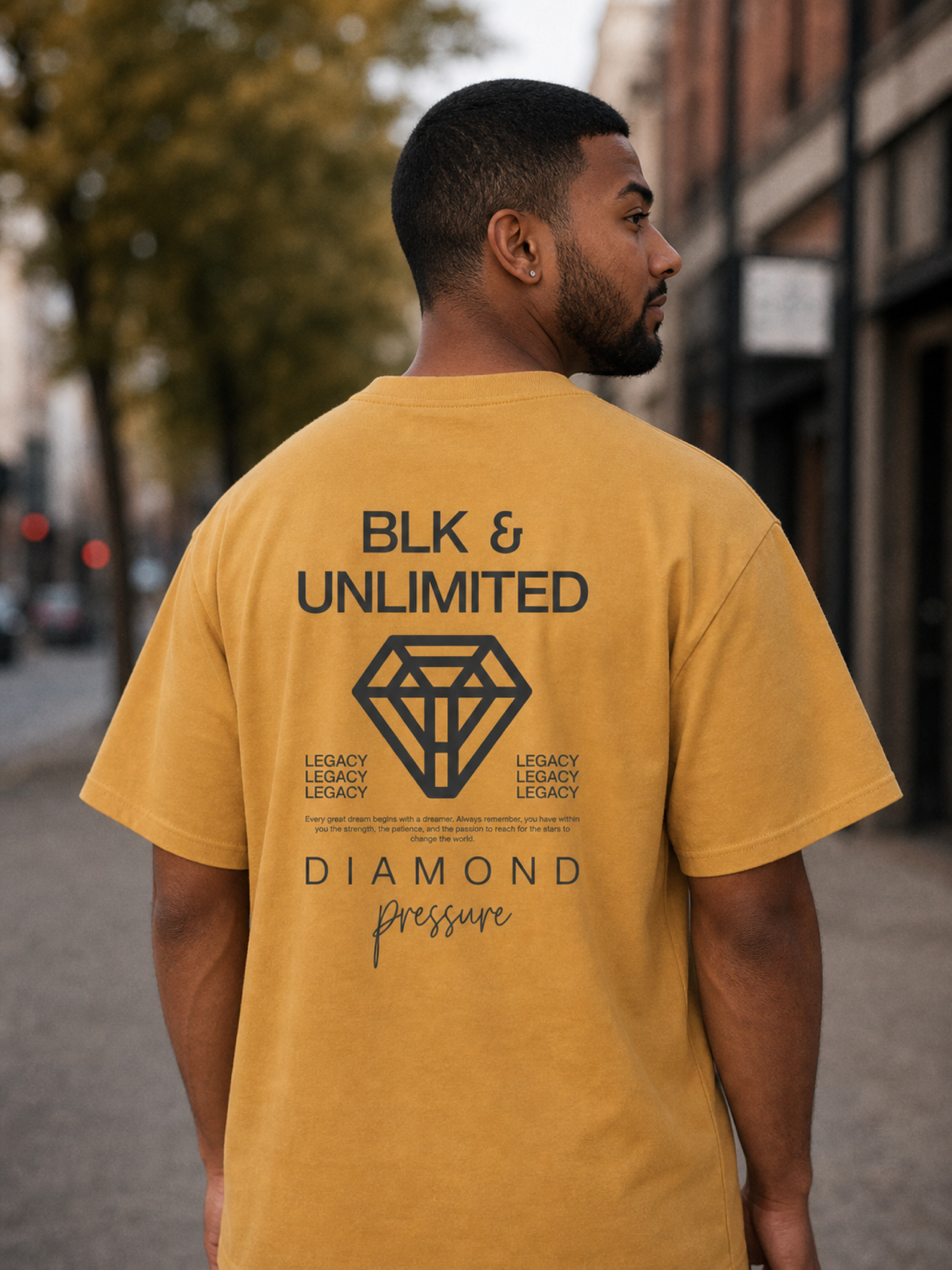 Unlimited Tee in Faded Mustard back editorial lifestyle photo