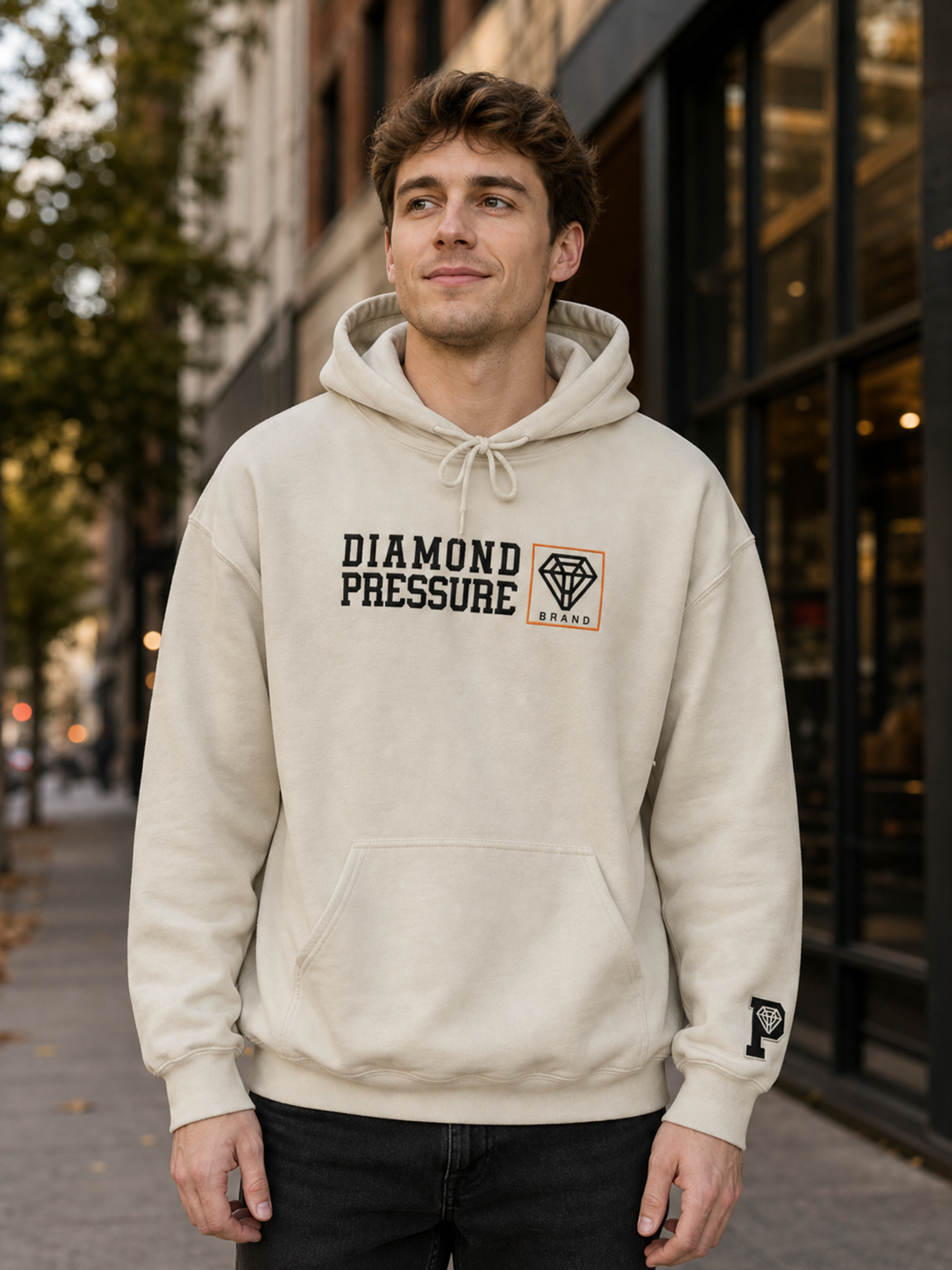 Signature Logo Hoodie in Sand front full-body lifestyle product image